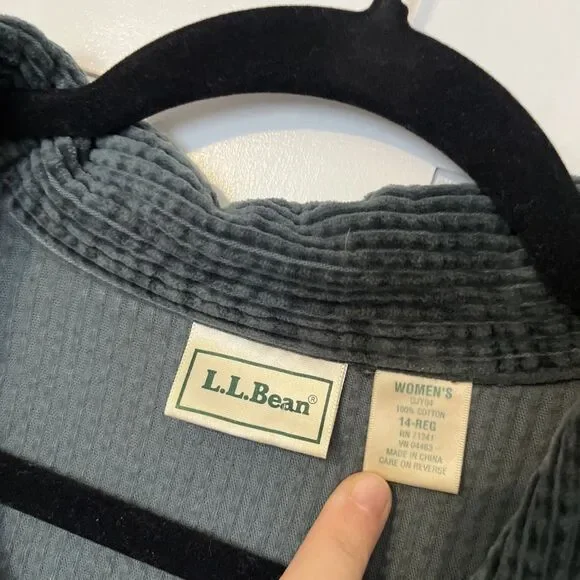 Vintage LL Bean Corduroy Dress 14 Green Midi Cottage Core Prairie Modest Button - Picture 2 of 6